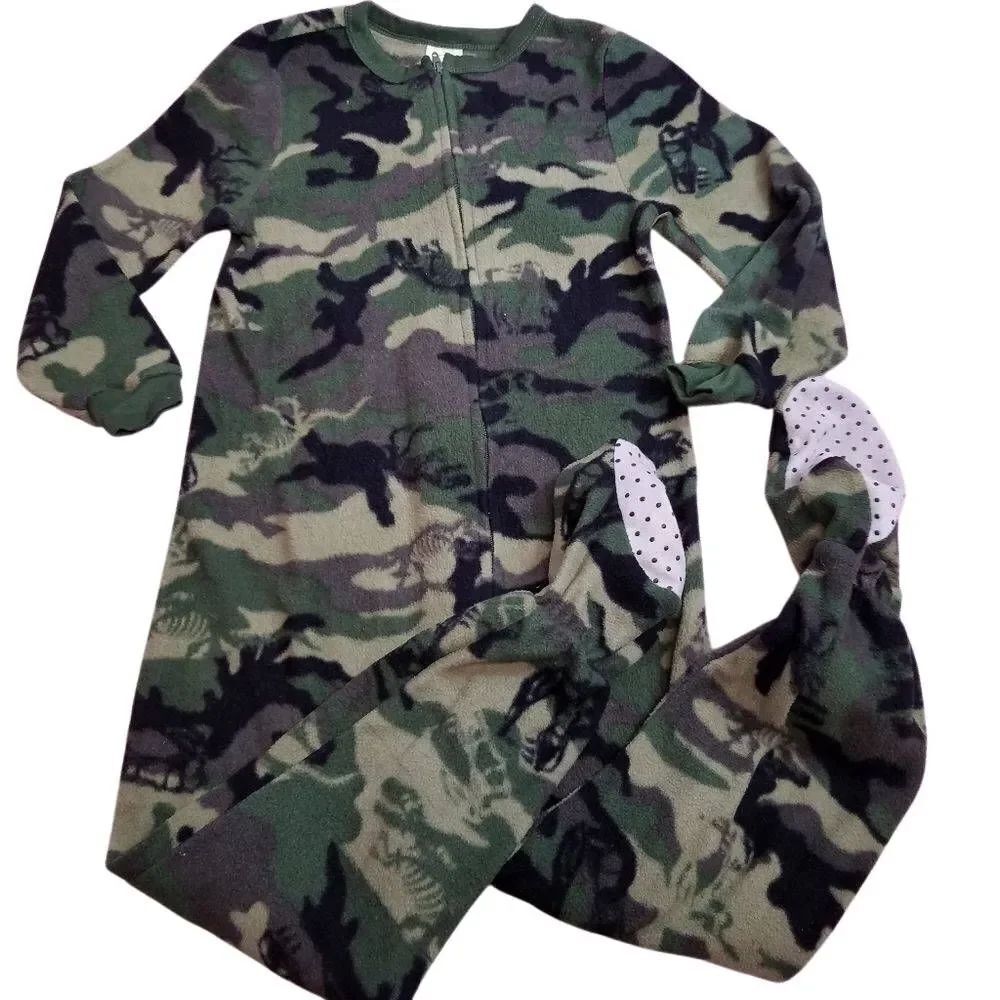 Faded Glory dinosaur camouflage footed pj's S